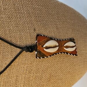 OOAK Hand made african cowrei shell Leather Pendant